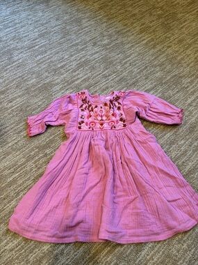 Pink Chicken Girls' Pink Embroidered Cotton Dress